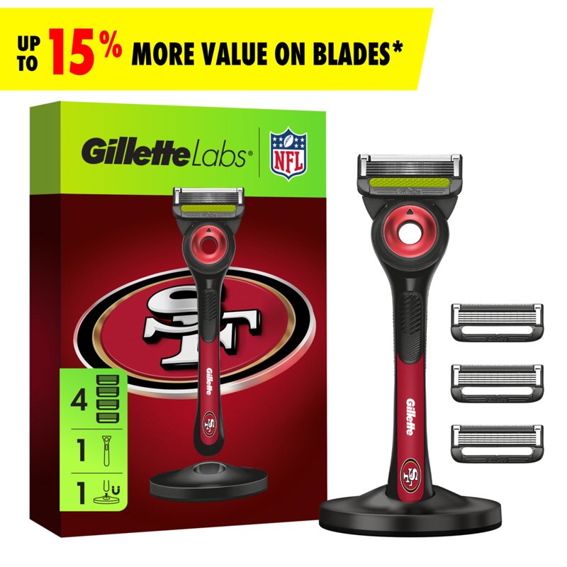 Gillette Labs 49ers Gameday Razor Bundle with Blade Refills & Magnetic Stand