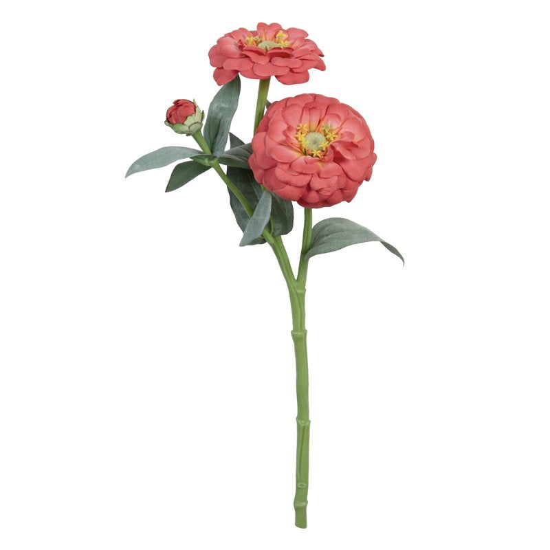 Artificial Coral Zinnia Short Stem Floral Decor for Indoor Arrangements - 3 Pack
