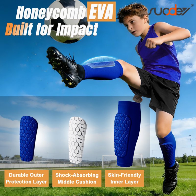 XS-Calf 11"-12.6" Blue Shin Guards for Kids & Adults – Soccer Shin Defender