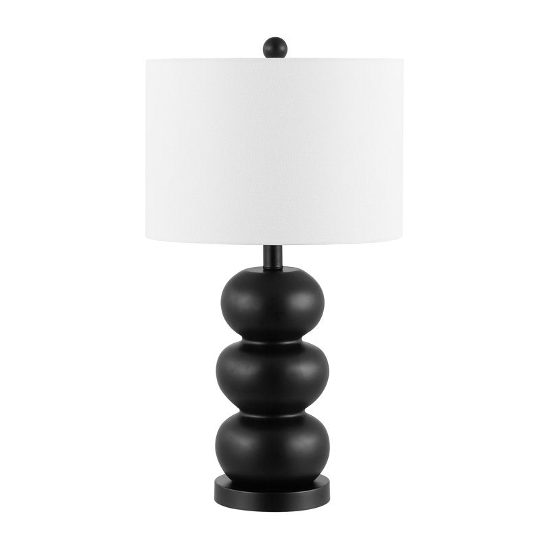 Modern Black Resin Table Lamp with White Linen Drum Shade - 24 Inch