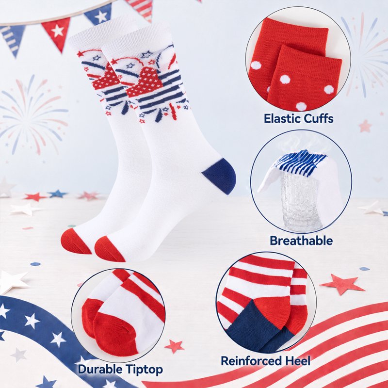 Men's Crew Socks 5 Pack - Breathable Patriotic Star and Stripe Pattern