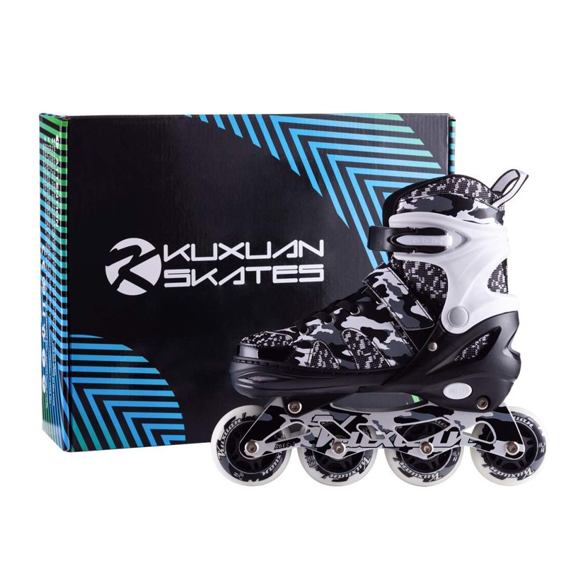 Kids & Youth Adjustable Light Up Inline Skates with Camo Design, Outdoor Roller Blades for Beginners