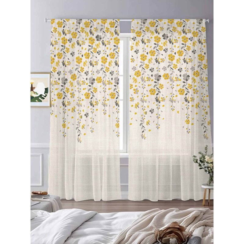 Sheer Curtain Panels - Light Filtering Linen Voile Draperies for Living Room & Kitchen