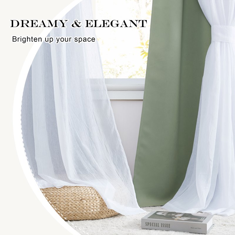Blackout Double Layer Curtains with Sheer for Living Room Privacy, Room Darkening, 2 Panels