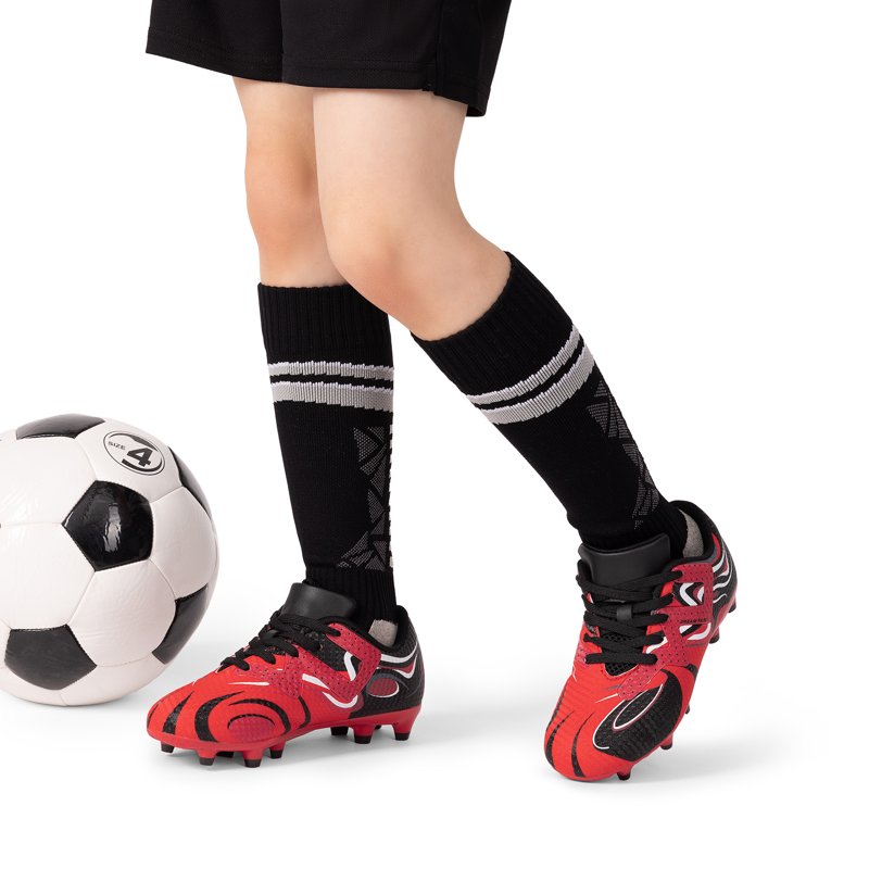 Dream Pairs Kids Soccer Cleats Youth Firm Ground Red/Black, Toddler & Little Kid