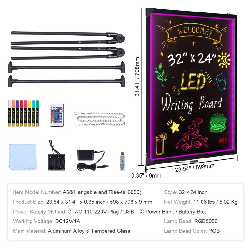 LED Notice Board 32x24 inch Luminous Sign with Neon Radiance and Remote Control