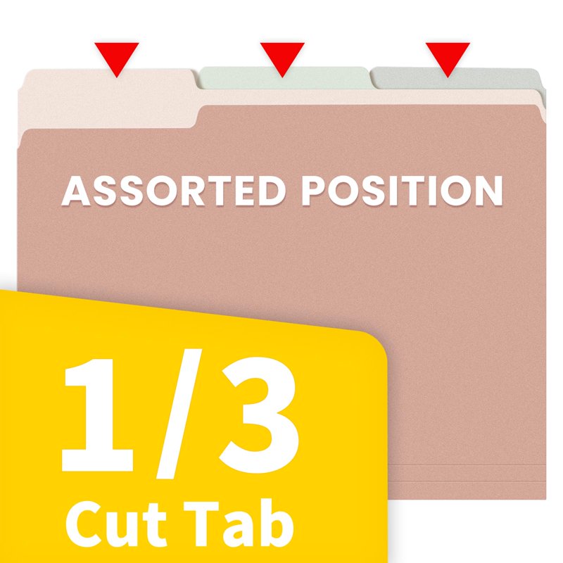 Colorful File Folders - 8.5 x 11 Letter Size, 100 Pack, 1/3 Cut Tabs, Pastel Colors