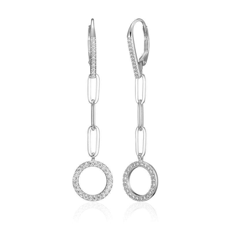 Sterling Silver Cubic Zirconia Circle Paperclip Earrings - Hypoallergenic, 2 Inch Length
