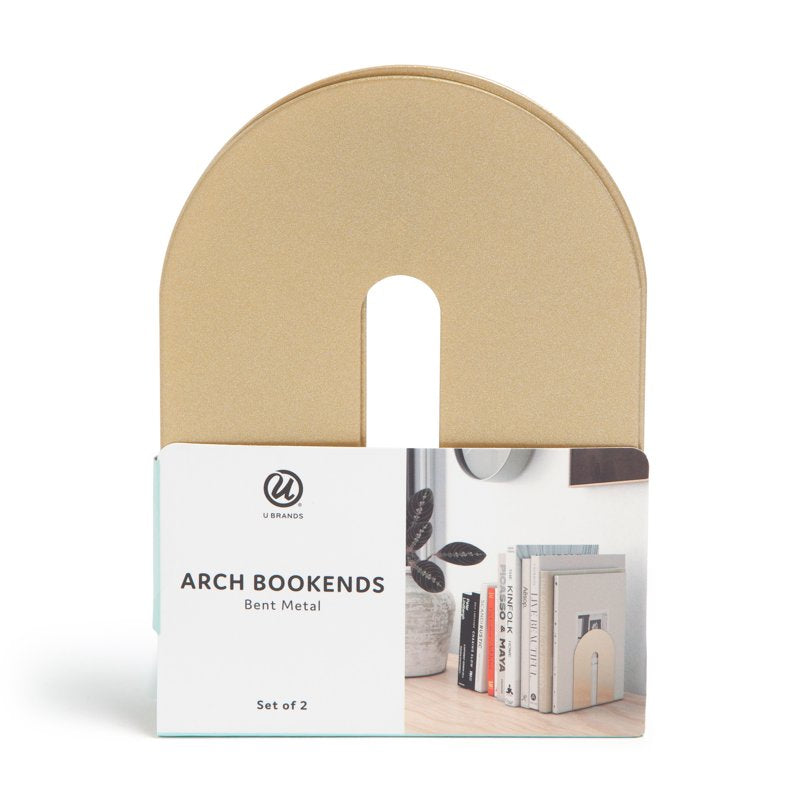 Industrial Metal Arch Bookends Set of 2 - Gold Finish, Modern Book Organizer