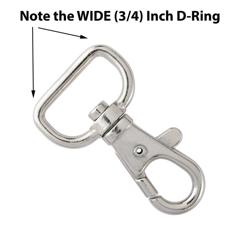 Bulk Metal Lobster Claw Clasps - 3/4 Inch Wide D-Ring Snap Hooks for DIY Crafts