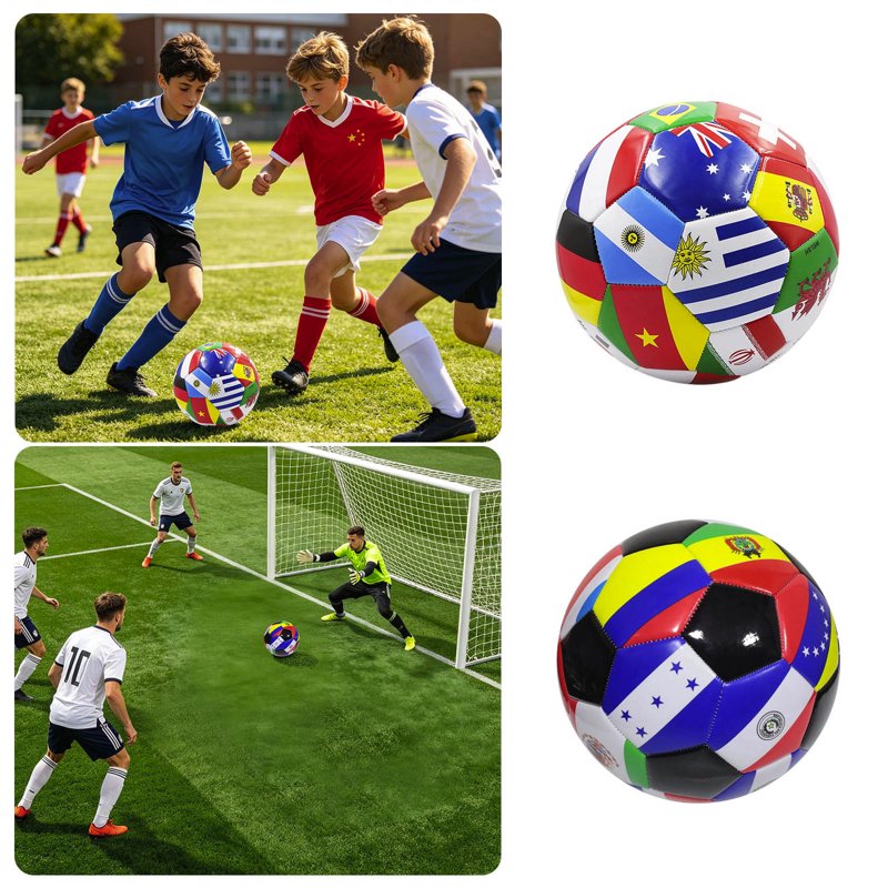 World Flag Soccer Ball Size 5 with Pump - Multi-Country Design, Bulk Pack (Variation A)
