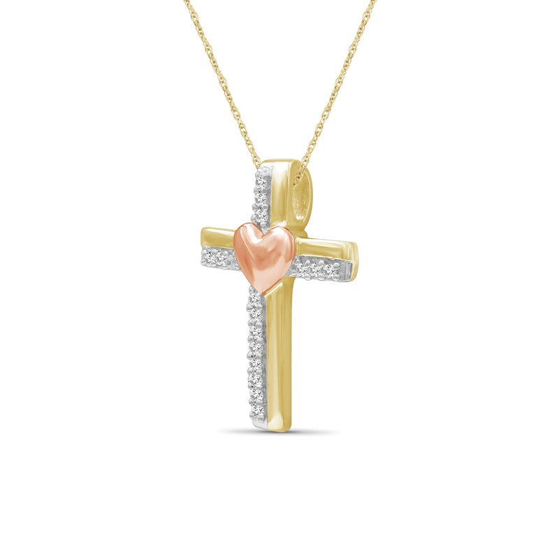 Sterling Silver Heart Necklace with White Diamonds - 18 Inch Rope Chain