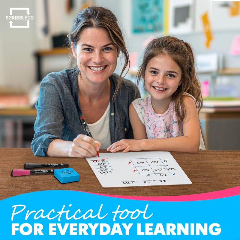 Dry Erase Whiteboard for Math Practice 9x12 Inch Double-Sided Educational Board