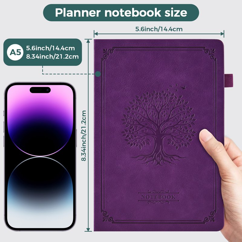 Vintage Leather Notebook Journal with Tree of Life Print - A5 Hardcover, 320 Pages, Thick Paper