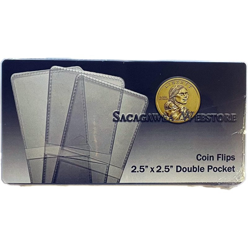 Clear Coin Flips 2.5 x 2.5 Inches - Unplasticized Vinyl Coin Holders, 100 Pack