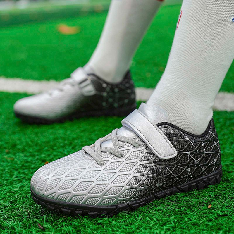 Youth Football Cleats for Outdoor Training - Utlike Boys Soccer Shoes with Rubber Sole, Size 36, 12-12.5 Years Silver