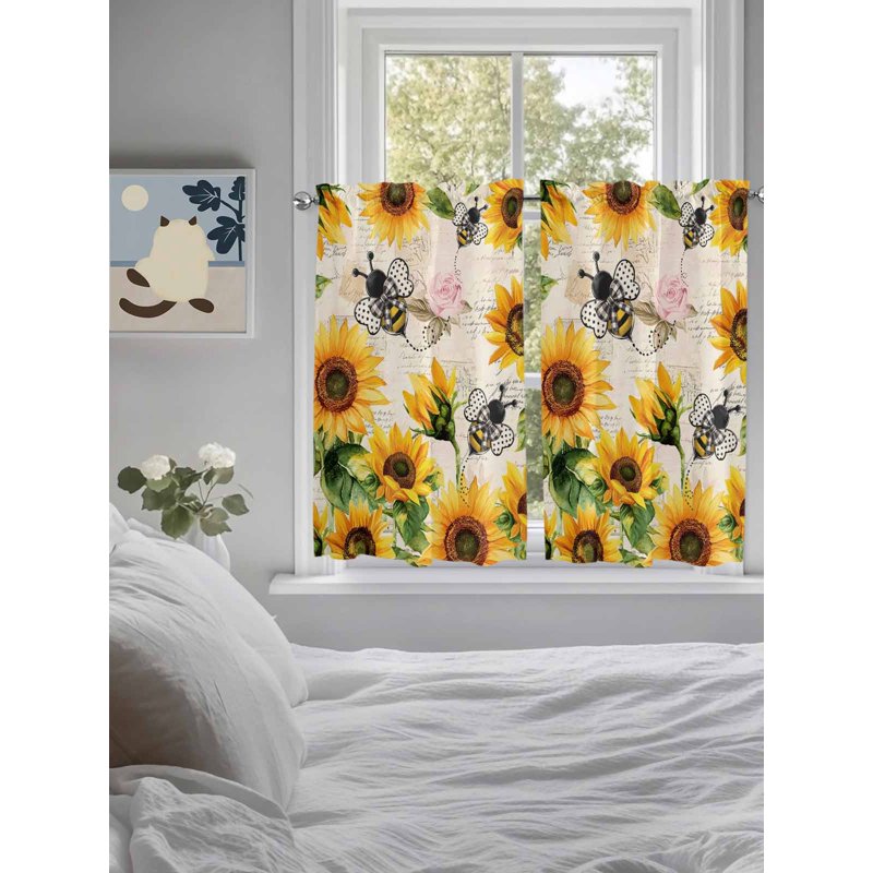 Sunflower Farmhouse Tier Curtains - Vintage Floral Window Half Privacy Drapes