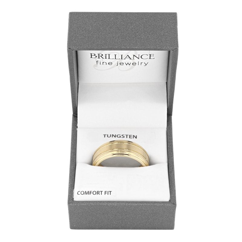 Men's Tungsten Wedding Band 9mm Grooved Step-Edge Satin Finish