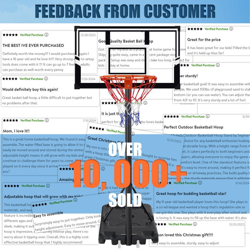 Portable Adjustable Basketball Hoop with PE Backboard for Outdoor & Indoor Play
