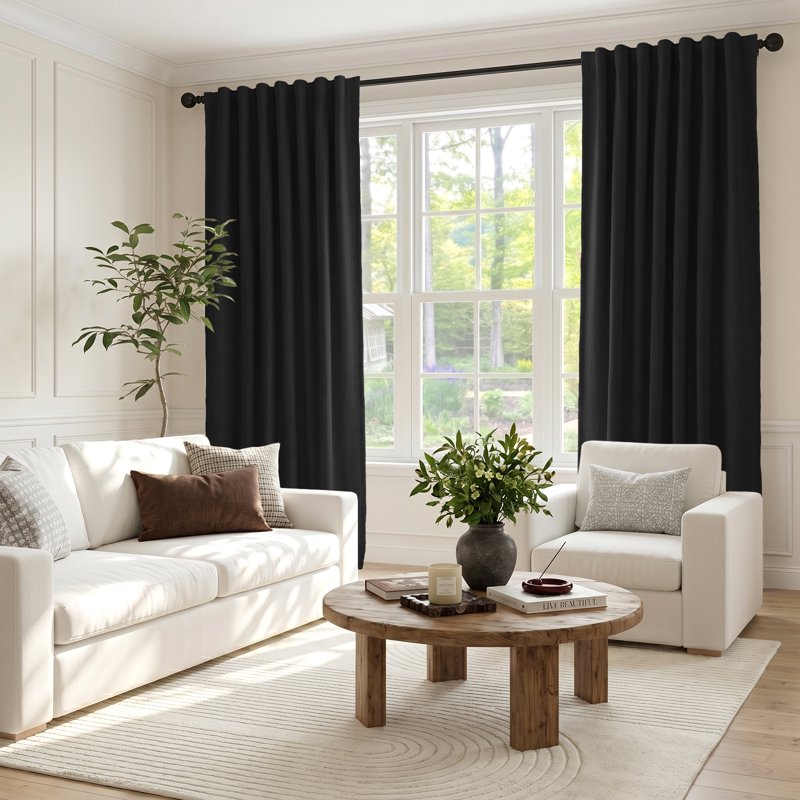 Blackout Faux Linen Curtain Set 52x120 Inches Thermal Insulated Privacy Panels