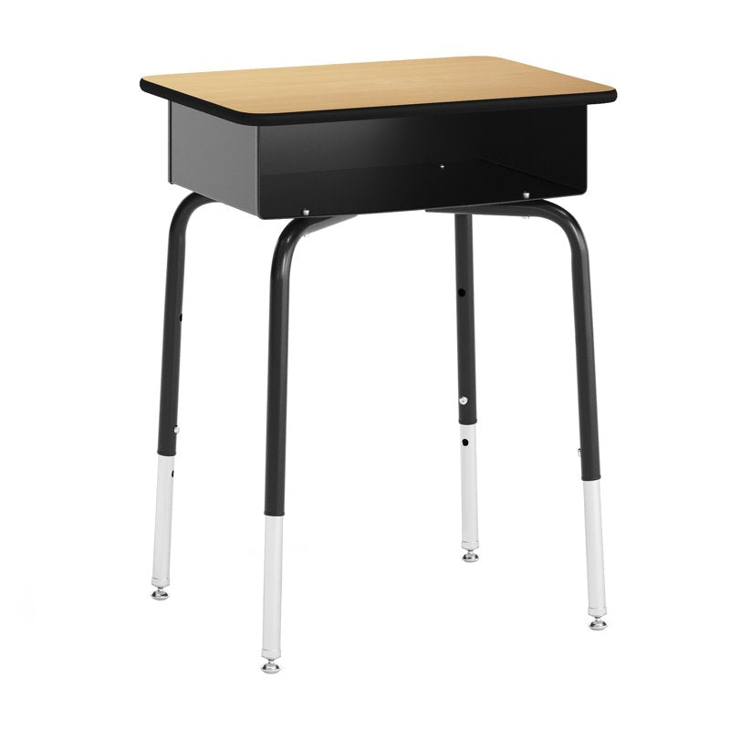 Student Desk with Classroom Stack Chair Set - Natural Top, Black Frame