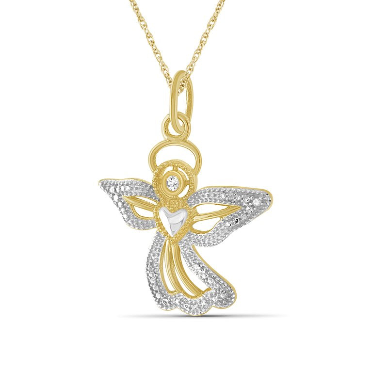 Silver 14K Gold Plated Necklace with White Diamond Angel Pendant for Women
