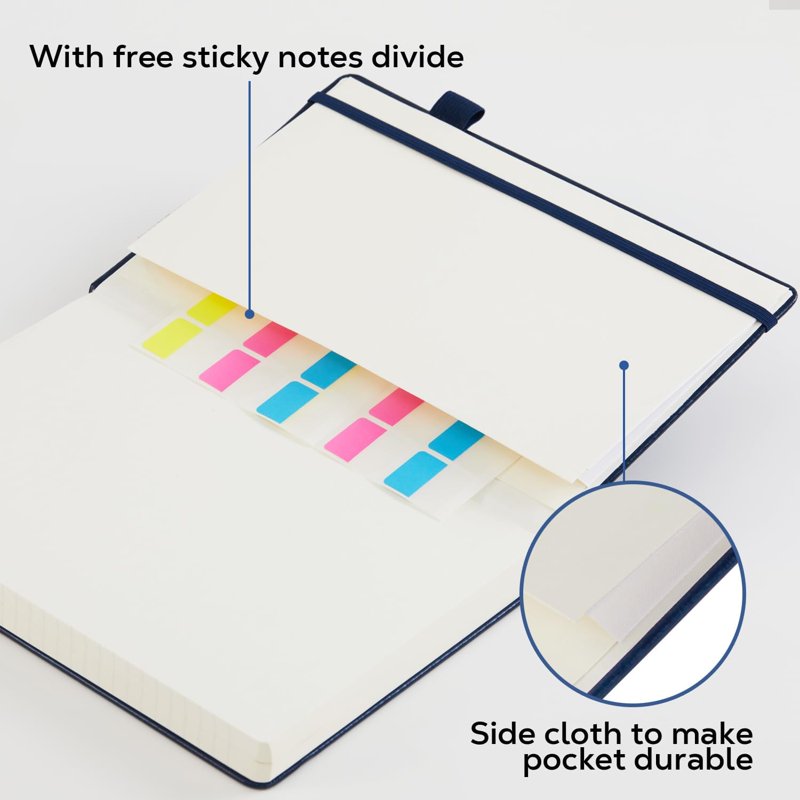A5 Hardcover Lined Notebook Journal for Writing - 320 Pages, Leather Cover, College Ruled, Daily Planner for Work & School, Black