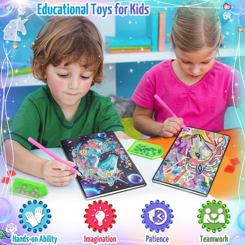 Kids Craft Kits for Girls 5-12 - Unicorn & Flower Notebook Set with Diamond Painting