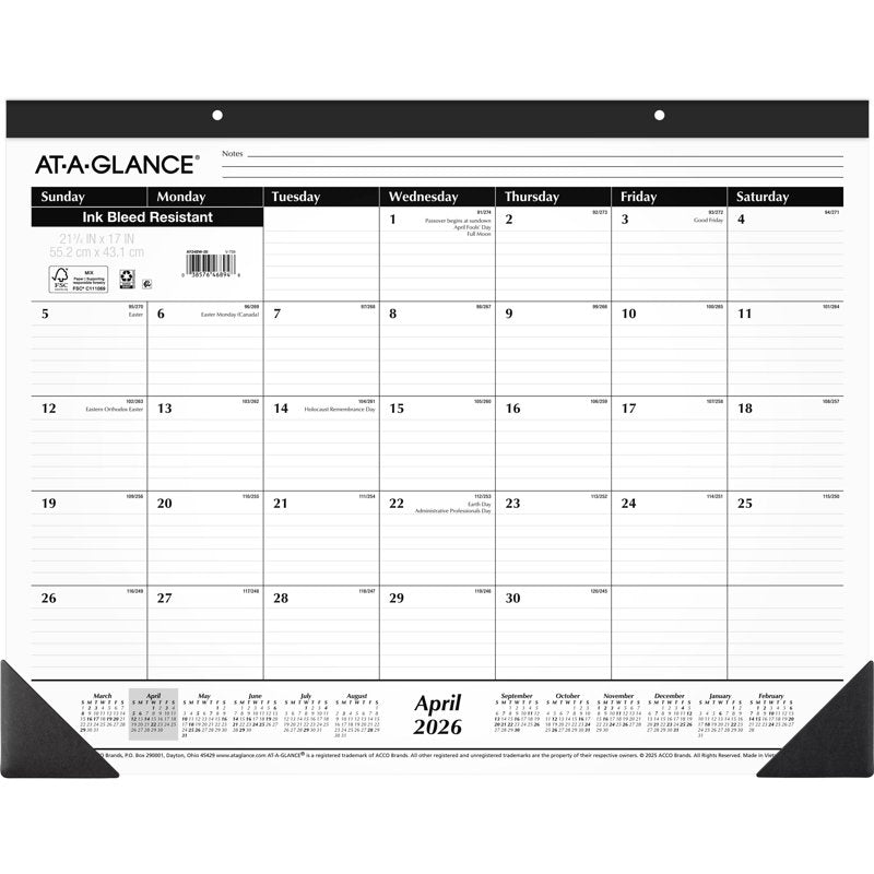 Large Academic Desk Pad Calendar 2026-2027, 21.75 x 17 Inch with Note Sections