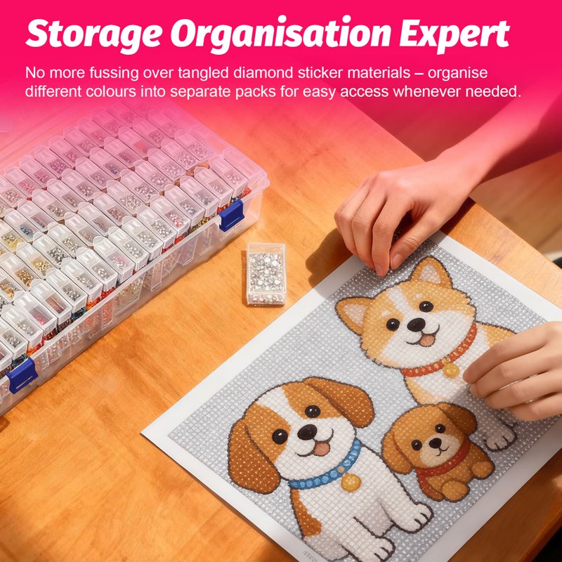 124-Grid Diamond Painting Storage Organizer with Labels - Craft Supplies