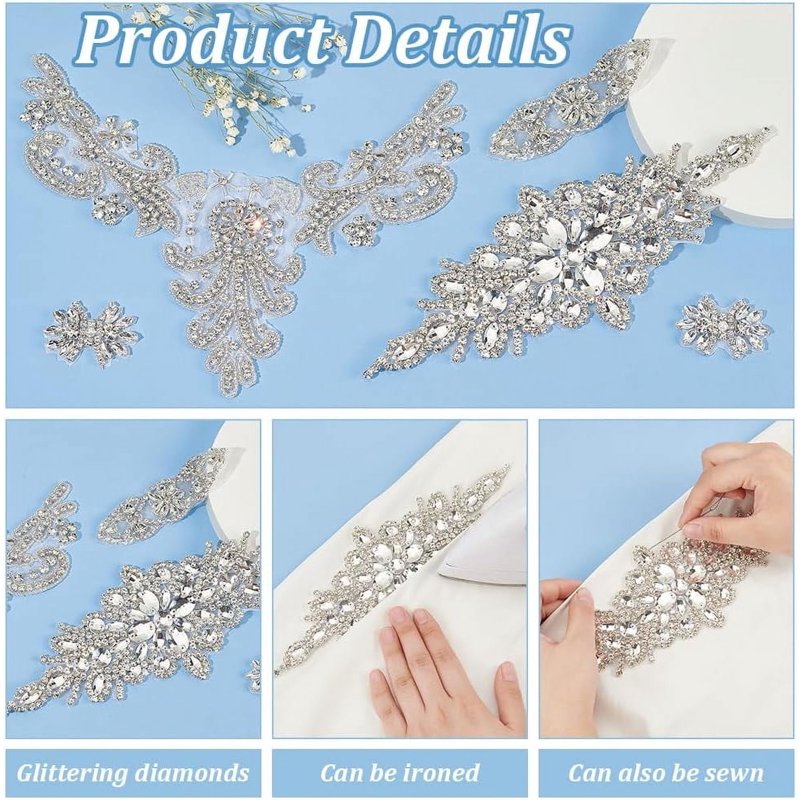 8-Piece Crystal Rhinestone Appliques for Wedding Dress Belt & Garment Decoration