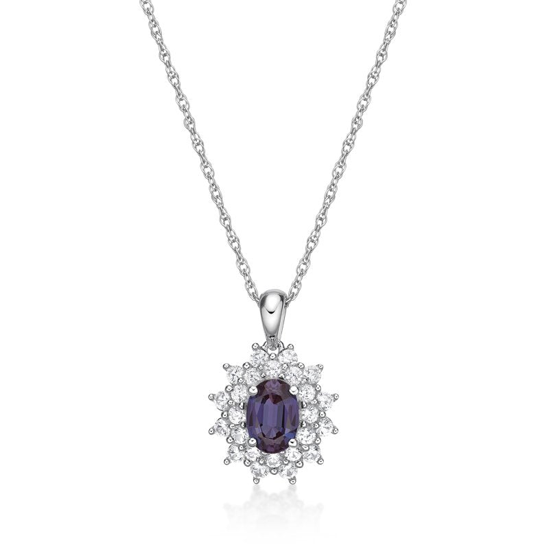Sterling Silver Alexandrite & White Sapphire Pendant with 18-Inch Chain