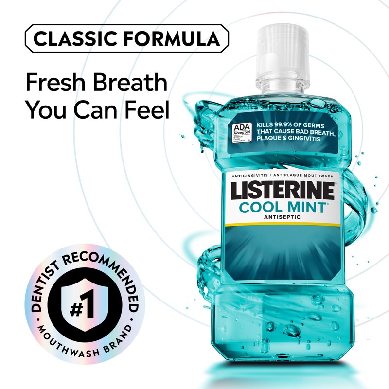 Listerine Cool Mint Antiseptic Mouthwash - Fresh Breath & Plaque Control, 6-Pack