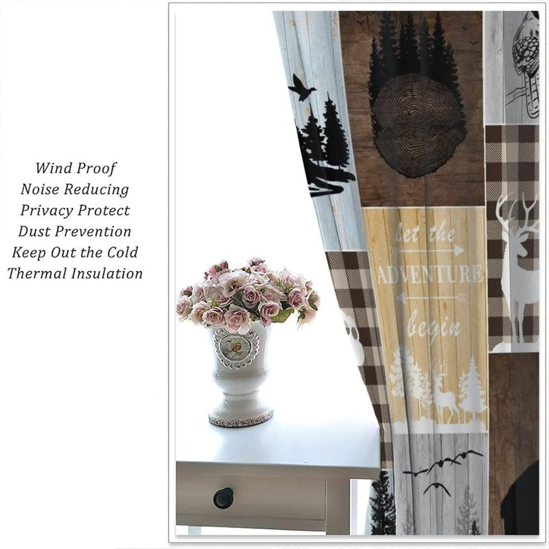 Rustic Kitchenware Pattern Curtains - Blackout Polyester Window Drapes, 28x40 Inch, Brown