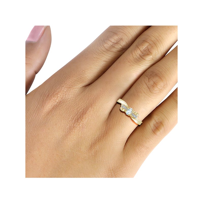 Aquamarine Birthstone Ring 0.25 Carat Gold Plated Silver Jewelry with White Diamonds