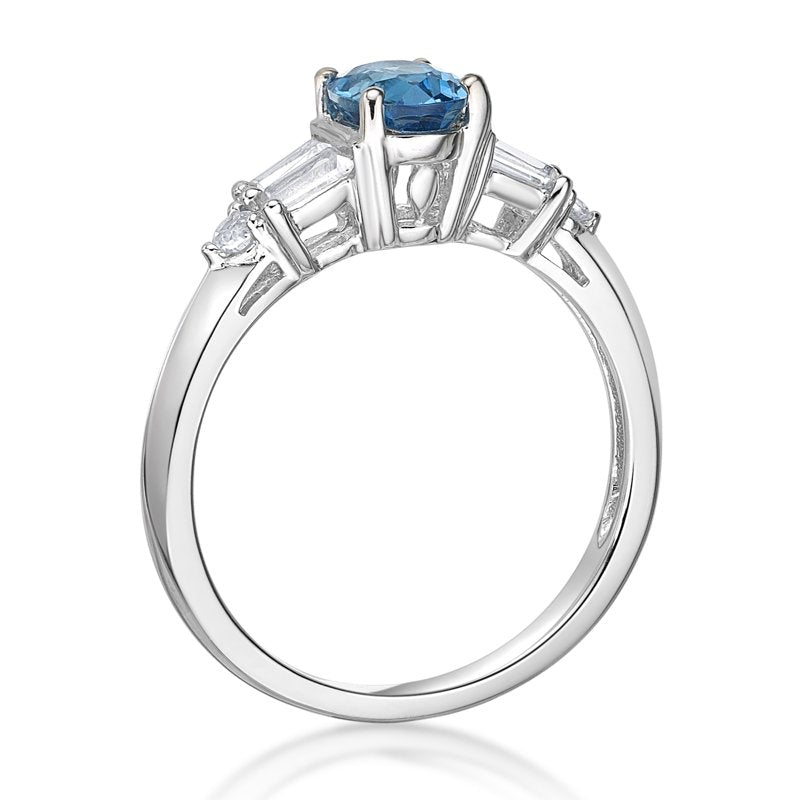 Sterling Silver Blue Topaz & White Sapphire Ring - Hypoallergenic Jewelry