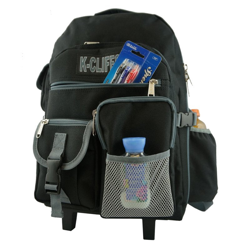 Heavy Duty Large Rolling School Backpack with Wheels - Unisex, Water-Resistant Polyester