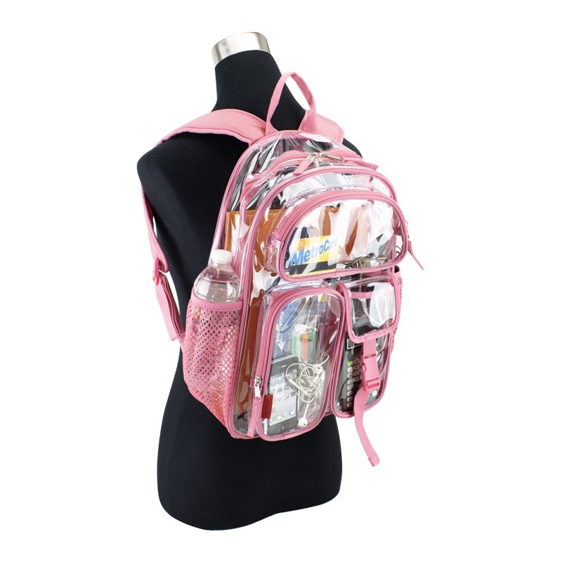 Unisex 16-Inch Clear Cargo Backpack with Multiple Pockets & Water Bottle Sleeves