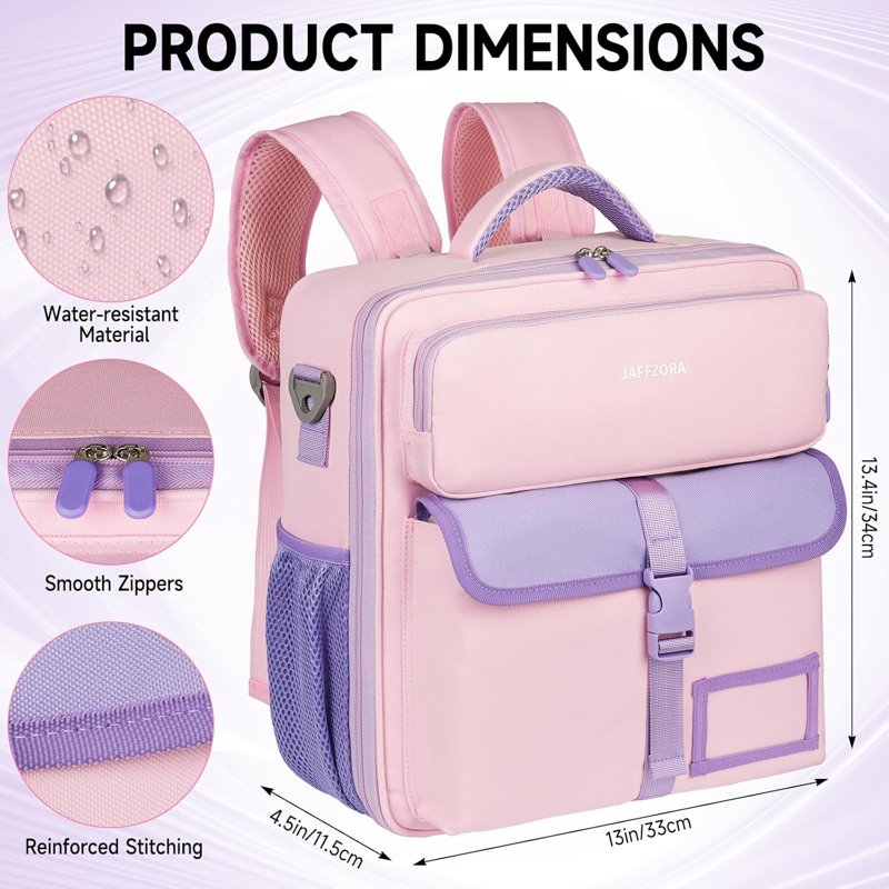 3-Inch Zipper Binder Bag with 700 Sheets Capacity, Detachable Straps, Portable Document Organizer - Pink & Purple