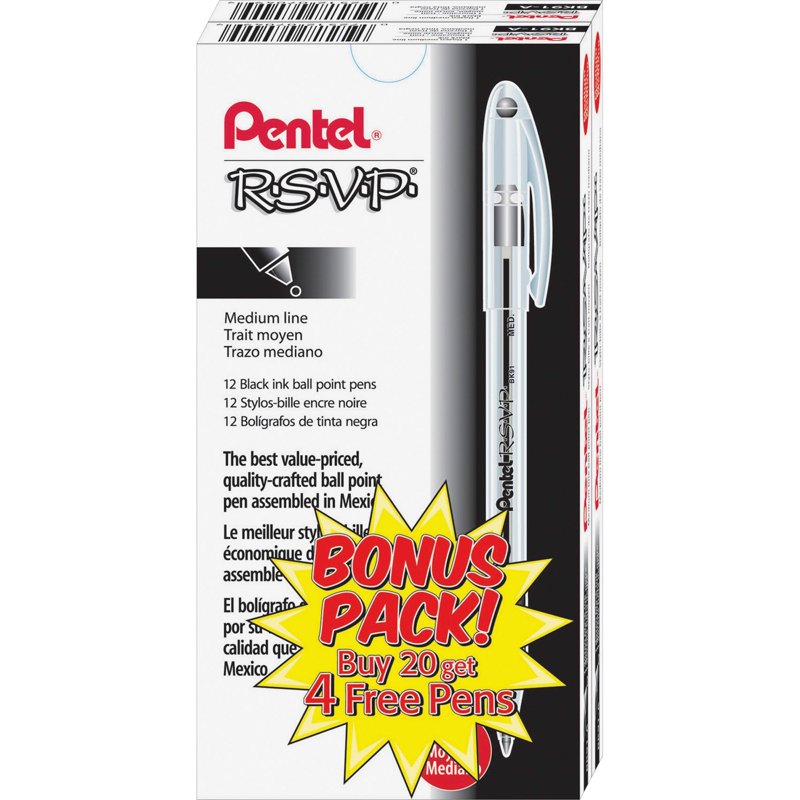 Ballpoint Pen Set 24 Pack - Medium Point Black Ink Retractable Pens