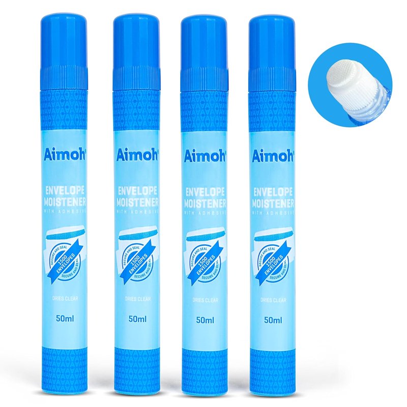 Envelope Moistener with Adhesive - Fast-Drying Clear Glue Stick, 4 Pack
