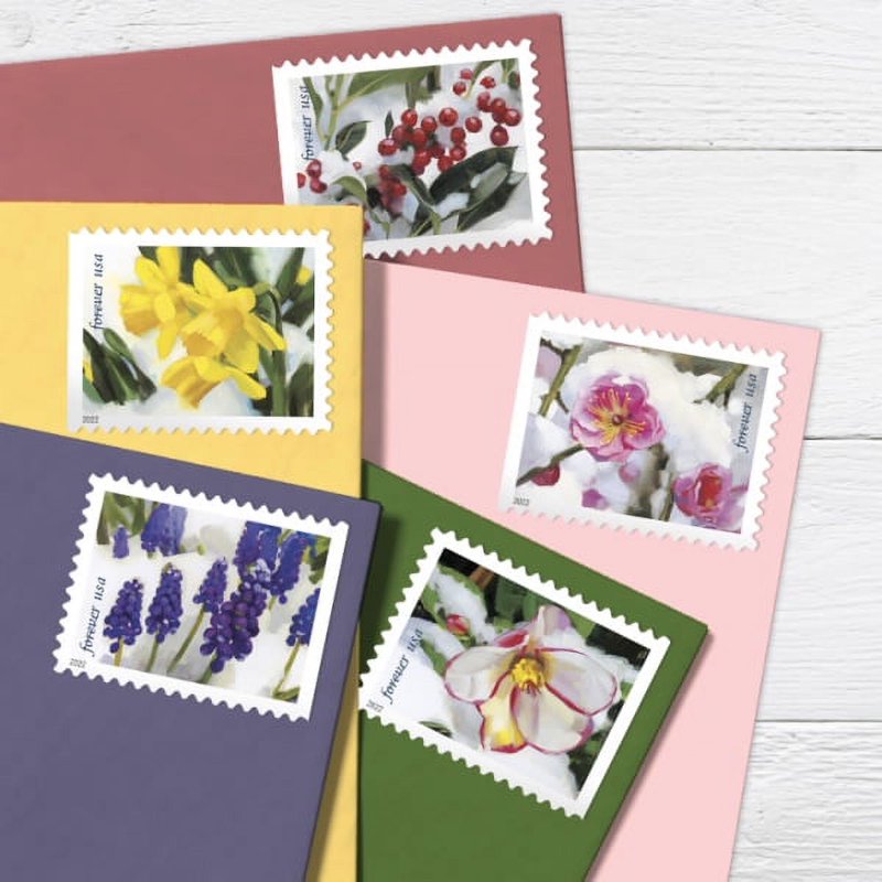 Snowy Beauty USPS Forever Postage Stamp Book of 20, Holiday Snow Flower Winter