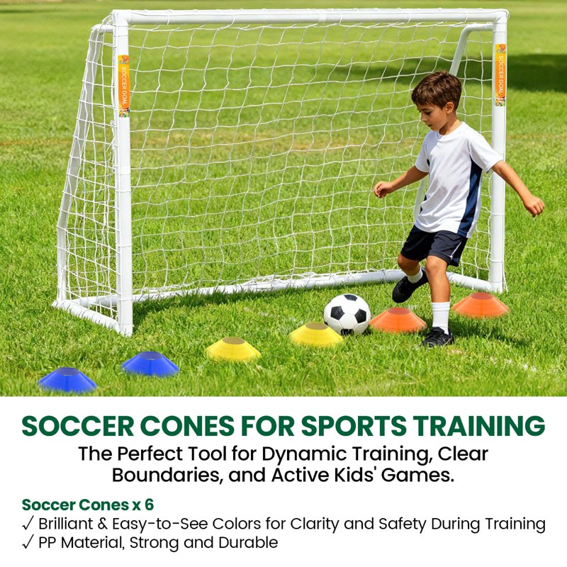 White-Foldable 8x6 PVC Soccer Goal - SLSY 8×6 Family Backyard Training