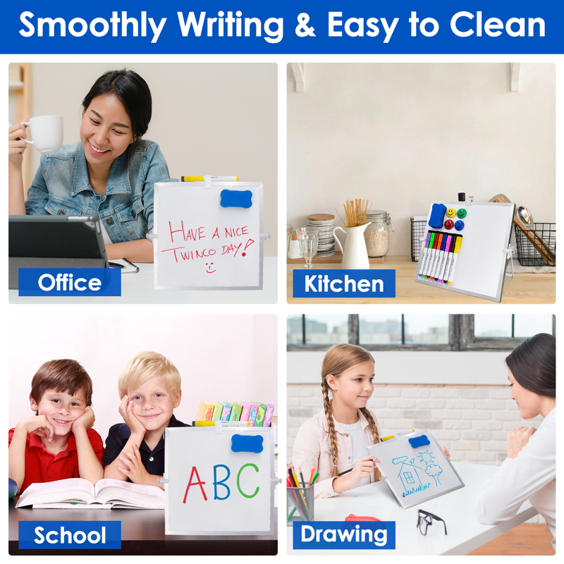 Portable Double-Sided Magnetic Dry Erase Whiteboard Kit 10x10in - Classroom, Office, Home