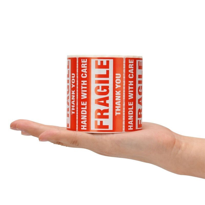 Fragile Handle With Care Stickers - Red 2x3 Inch Labels, 500 Per Roll