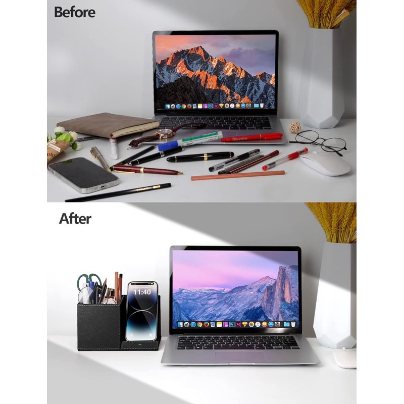 Wireless Charging Desk Organizer with Phone Stand & Pen Holder