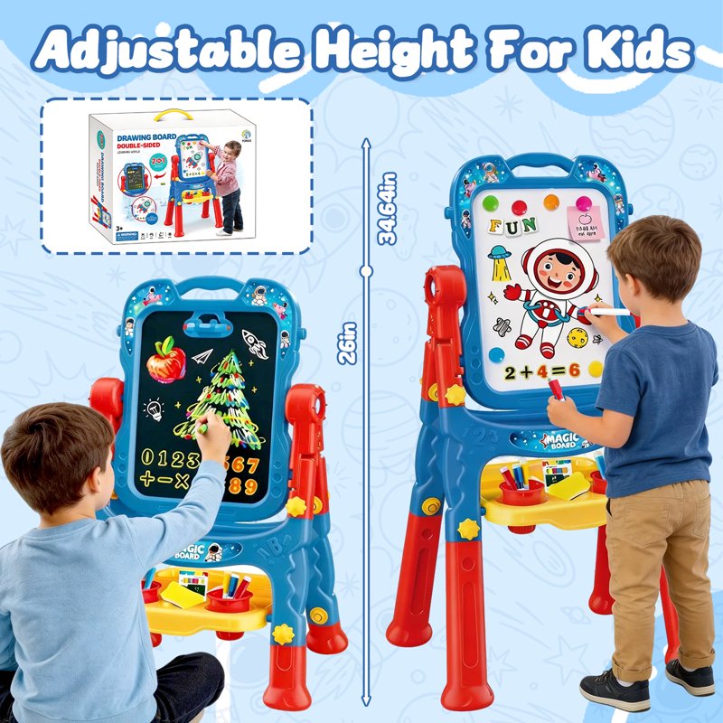 Kids Art Easel with Double-Sided Chalkboard & Whiteboard - Learning & Drawing Toy for Ages 2-8