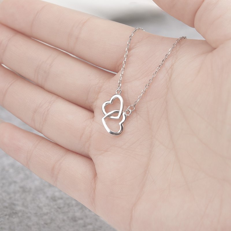 925 Sterling Silver Double Heart Necklace for Girlfriend - Valentines & Birthday Gift