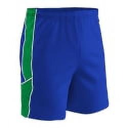 Header Soccer Shorts for Men - Champro, Royal with Neon Green Inserts, White Trim, Size Large
