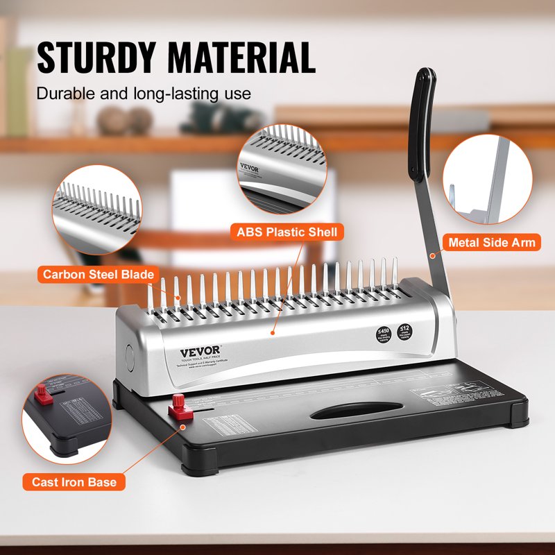 Manual Comb Binding Machine for 450 Sheets with 100 Spines - 21-Hole Office Binder